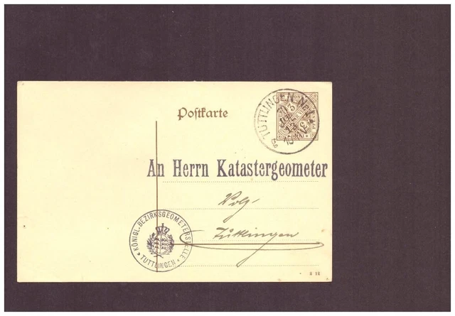 Württemberg Dienst Ganzsache - Tuttlingen - Königliche Bezirksgeometrie - 1913
