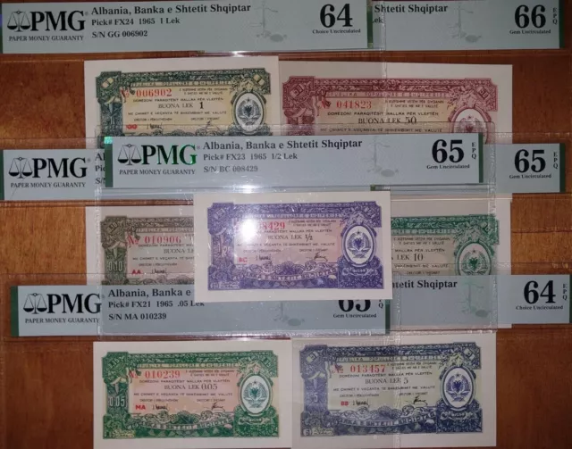 Albania complete 1965 FX set of 7 issues, FX21-27, all graded UNC by PMG!