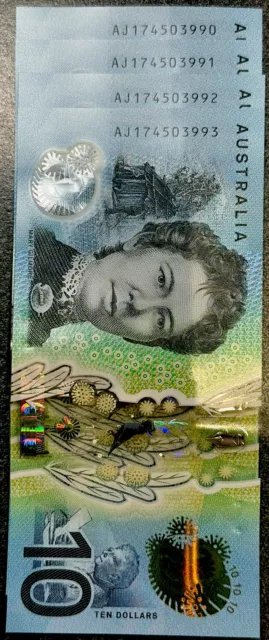 💫4x Special Low AUSTRALIA New $10 Dollars AJ Prefix 2017 UNC Banknotes Collect