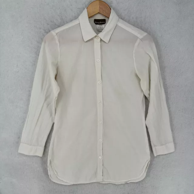 Vintage Tommy Bahama Button Up Shirt Womens Small White Made in USA Top Blouse