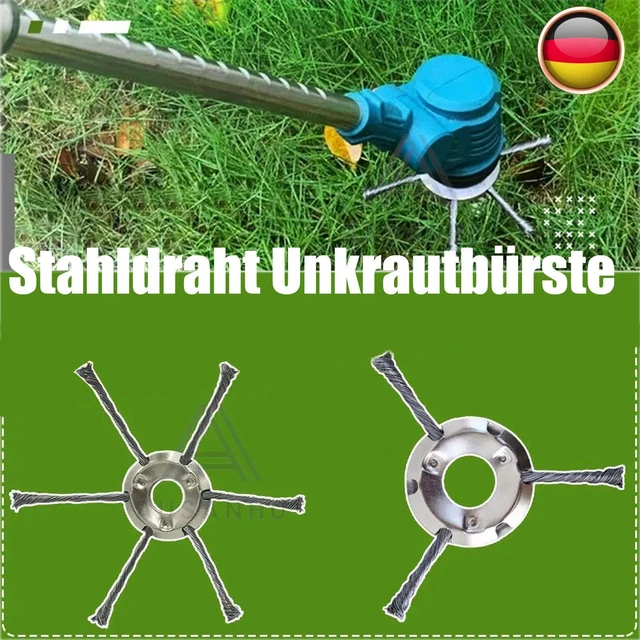 Garlavie Unkrautbürste Aus Nylon – Mähkopf Mit 12 Öffnungen Für Freischneider & Rasentrimmer – Inkl. Adapter & Ersatzfäden – Wildkrautentfernung Für Einfahrten, Gehwege & Beete