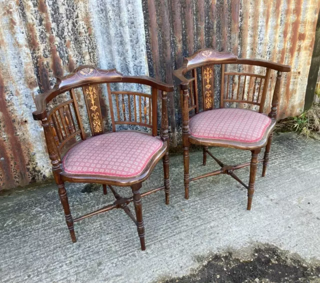 Pair Of Edwardian Inlaid Mahogany Corner Chairs