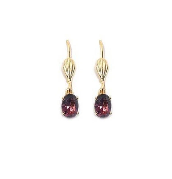Boucles d'oreilles plaqué or 750/000 pierre cristal violet
