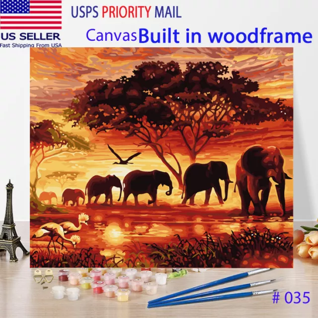 Wooden Framed  DIY Oil Painting Paint by Number Kits for Adults Kids Africa elly