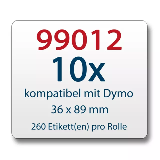 10x Label kompat. zu Dymo 99012 36 x 89 mm 260 Label Etiketten pro Rolle 2
