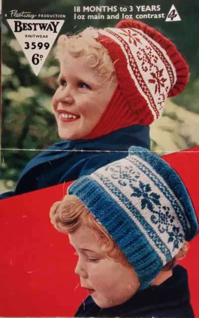 Vintage Strickmuster ** Kleinkinder/Kinder/Jungen/Mädchen FAIR ISLE Kappe & Motorhaube