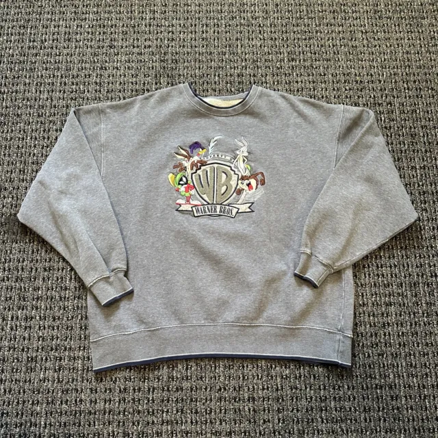 Vintage 90s Looney Tunes Embroidered Crewneck Sweatshirt Sz L Warner Bros Boxy