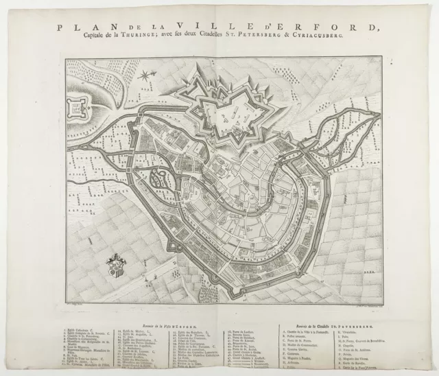 Erfurt Stadtplan Plan Thüringen Karte map Schley Kupferstich 1760