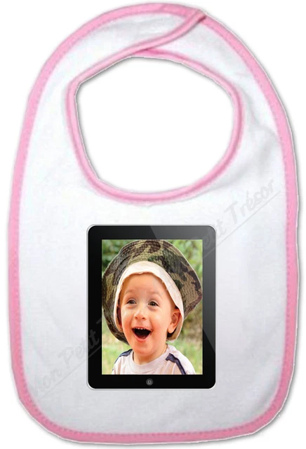 Bavoir Rose Cadre Photo Ipad avec Photo personnalisé - naissance tablette fille