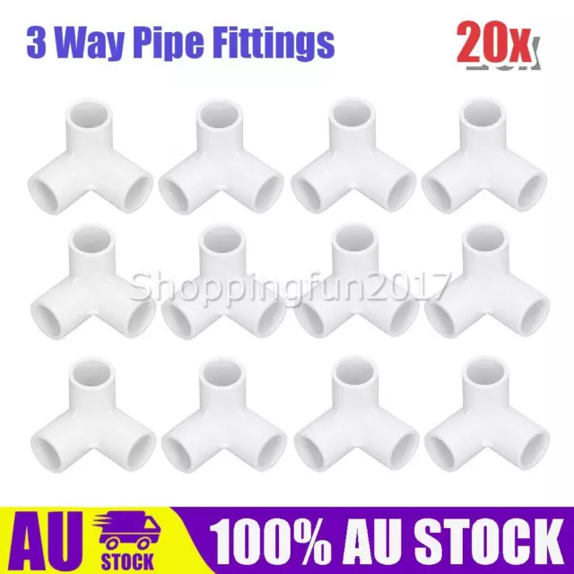 20Pcs 3 Way Pipe Fitting PVC Plastic 90° Elbow Tee Corner Connector 20mm AU