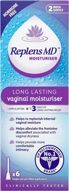 Replens MD - Longer Lasting Vaginal Moisturiser - 6 Single Prefilled Applicators