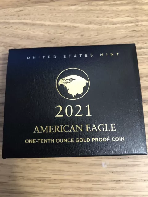 2021 T2 1/10 Oz Gold American Eagle US Mint Box, Capsule, Sleeve & COA-NO COIN. 3