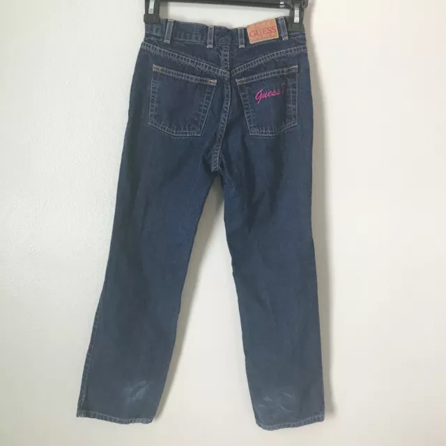 Vintage GUESS Little Girl's Pink Stitching Dark Wash Straight Leg Jeans Size 10 2