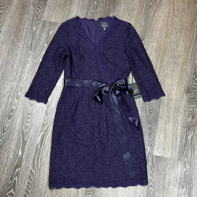 Adrianna Papell NWT Purple Long Sleeve Lace Wrap Front Dress Size 4