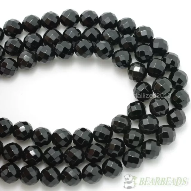 Natural Black Onyx Gemstone Faceted Round Beads 2mm 3mm 4mm 6mm 8mm 10mm 12mm