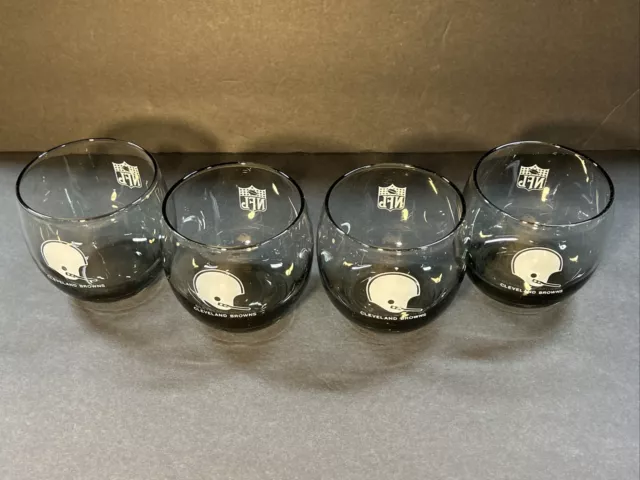 Set of 4 Vintage 70s NFL Cleveland Browns Smoked Tinted Cocktail Glasses 8 oz.