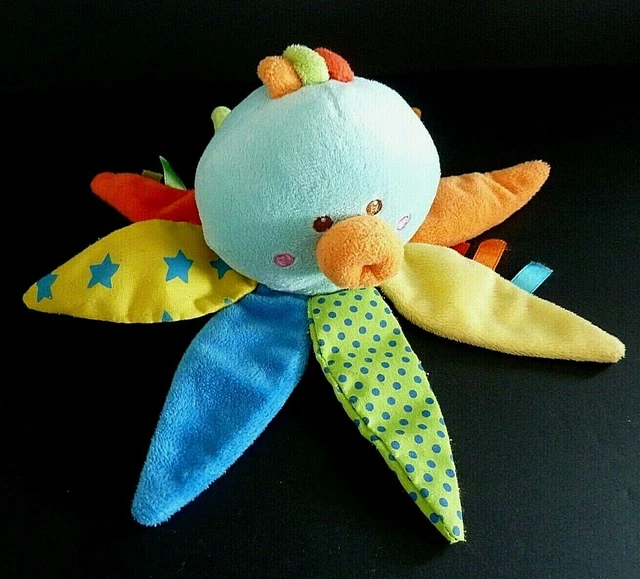 6 - Doudou D'activite Boule Pieuvre Poulpe Bleu Orange Hochet Grelot Ttbe