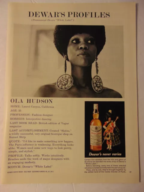 1969 Dewar's White Label Profiles OLA HUDSON Designer vintage art print ad