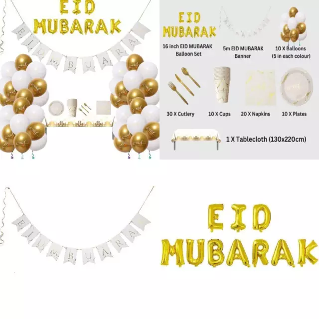 Eid Mubarak Banner Decorations Set - Hanging with Balloons -...