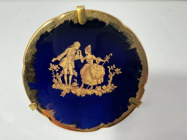 Vintage Limoges France Small Porcelain Cobalt Blue 22kg Plate Courting Couple