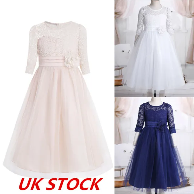 UK Flower Girls Dress Bridesmaid Pageant Wedding Princess Formal Party Maxi Gown