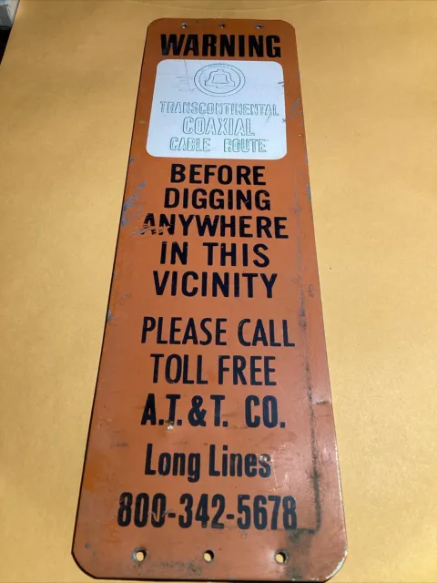 Vintage AT&T Warning Buried Cable Location Metal Aluminum Sign