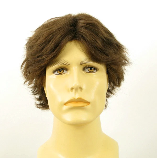 Perruque Homme 100% Cheveux Naturels Châtain Clair – Style Naturel Court – Taille Moyenne