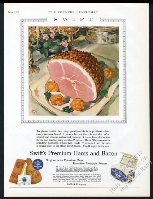 1929 Swift's Premium ham bacon lard color art vintage print ad