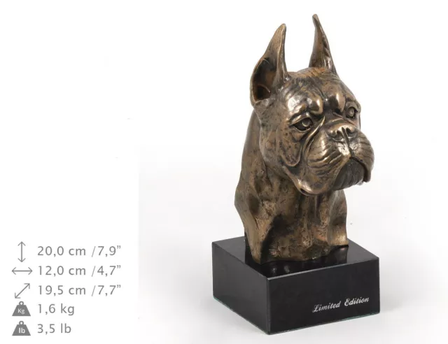Boxer (cropped), Hundemarmorstatue Büste, ArtDog, DE