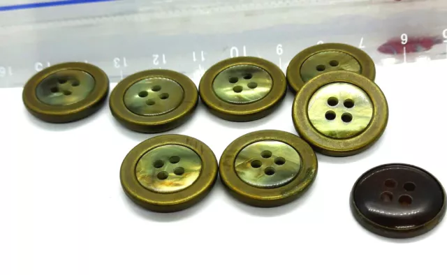 6 Piece Jeans 4-Loch Buttons Metal Socket Old Brass/Abalone Pearl Imitation