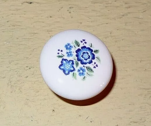 8 AMEROCK PULL / KNOB ' BP 725A CW1 ' White Ceramic with BLUE FLOWERS. 1 3/8 " W