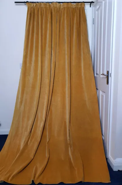 Vtg Pair Of Long Beige Cotton Velvet Unlined Curtains 65"W X 100"L