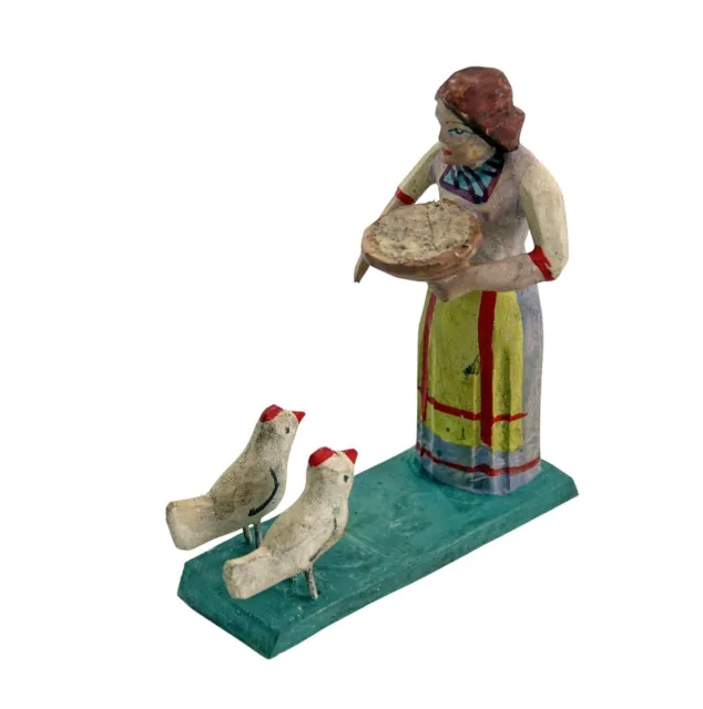 Grulicher Nativity, Farmer's Wife Feeding Chickens, Wood Carved, 7 CM (#15512