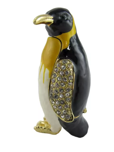 Jere Wright Swarovski Crystal Jeweled Emperor Penguin Enamel Hinged Trinket Box