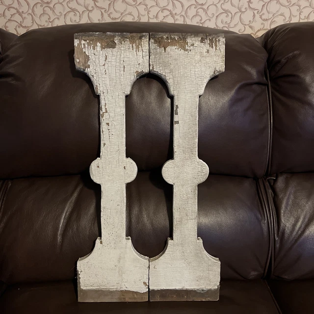 2 Antique Salvaged Chippy Wood Architectural Flat Porch Balusters Matching