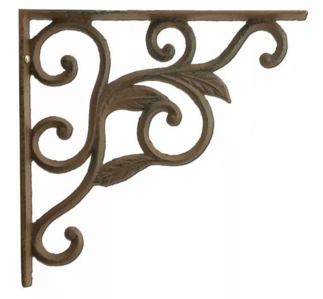 Wall Shelf Bracket Leaf Vine Pattern Cast Iron Brace 8.75"