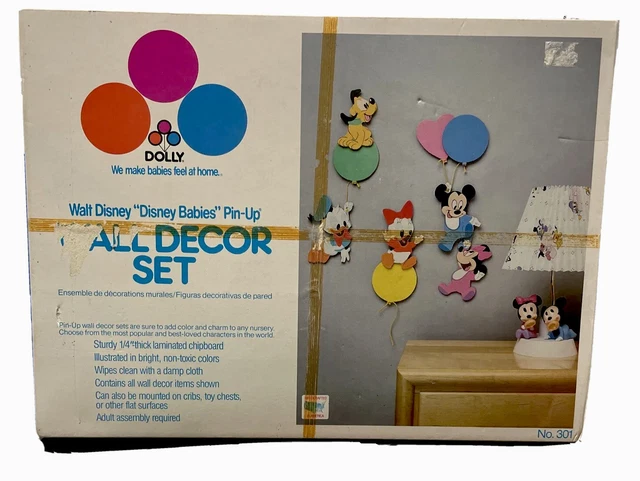 VTG 1984 Walt Disney Babies Pin Up Wall Nursery Decor Mickey Minnie Donald Pluto
