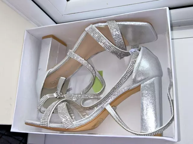 NEW QUIZ SILVER Diamante Strappy Sandals Party Prom Wedding Block Heel Shoes UK6 29.00 PicClick UK