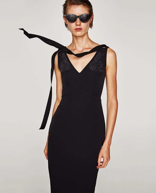 ZARA DRESS WITH Bows and Shimmer Detail in Black size M 29.30 - PicClick UK