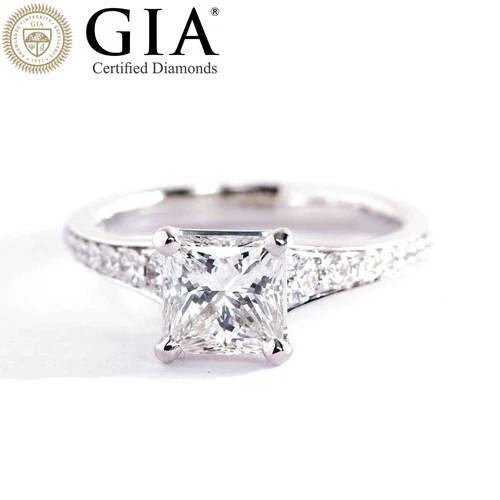 1.55 Ct Princess Cut Descending Moissanite Engagement Ring 9k White Gold