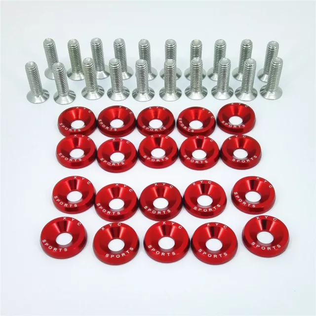 @20Pcs Red XYC Billet Aluminum Fender/Bumper Washer/Bolt Engine Bay Dress Up Kit