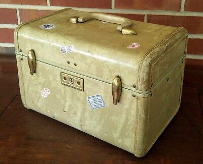 Vintage Marbled Ivory & White Samsonite Travel Makeup Case Taper Shabby Luggage