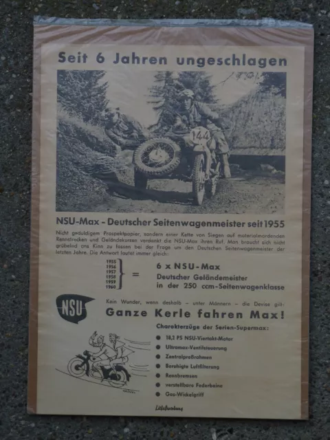 NSU Max 1960 original vintage Litfass Werbung Plakat Reklame Poster antik