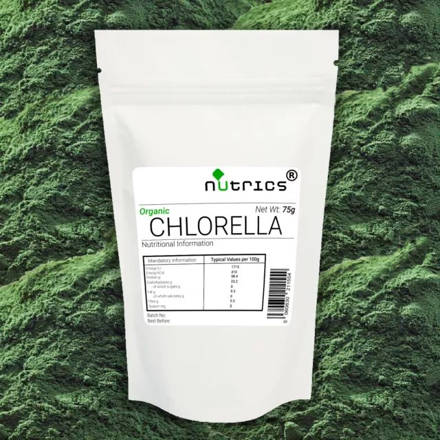 Nutrics® 100% Pure Organic CHLORELLA Powder 75g Superfood Greens Detox