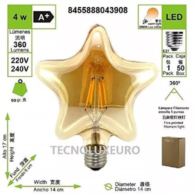 Bombilla LED filamento Estrella E27  2700 K luz cálida 4W 2