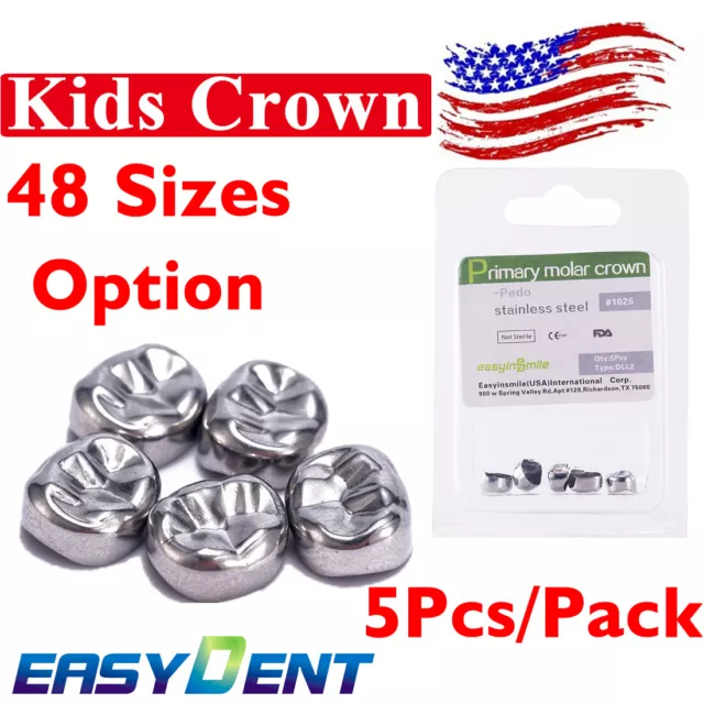 5Pcs Dental Primary Kids Crown temporary Stainless Performed Crowns EASYINSMILE