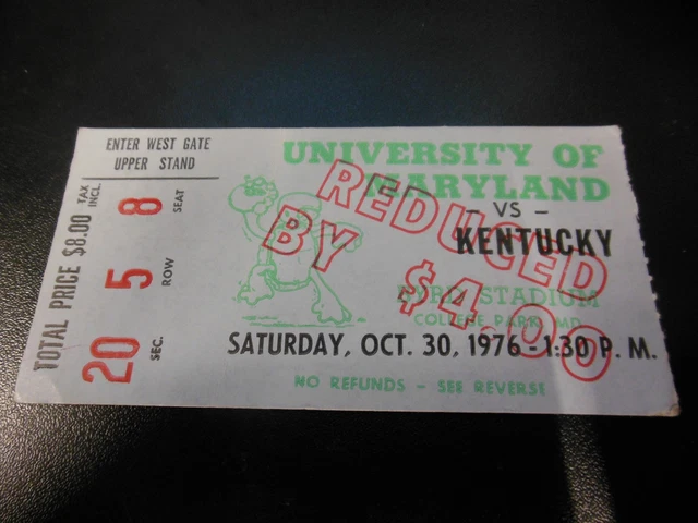 1976 Maryland Vs Kentucky Ncaa Football Ticket Stub Rare Good Condition