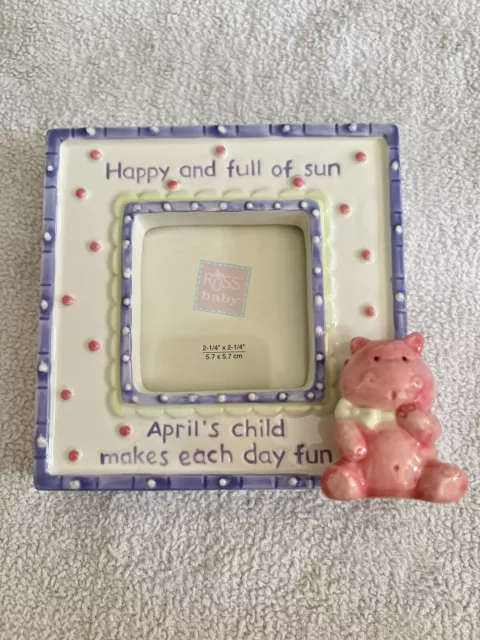 Russ Precious Keepsakes Frame April Baby Holds 4” X 4” Photo Ceramic Purple