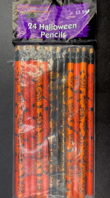 Vintage Halloween Trick or Treat Pencils 24 Pack NIP Awesome Swirl Erasers!