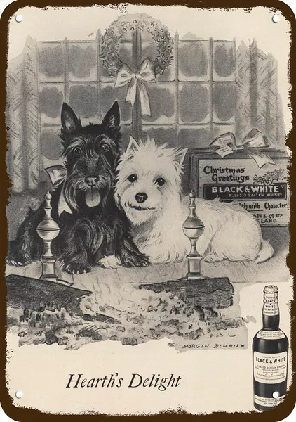 1957 BLACK & WHITE WHISKY Scotty Westie Dog Vin-Lk DECORATIVE REPLICA METAL SIGN